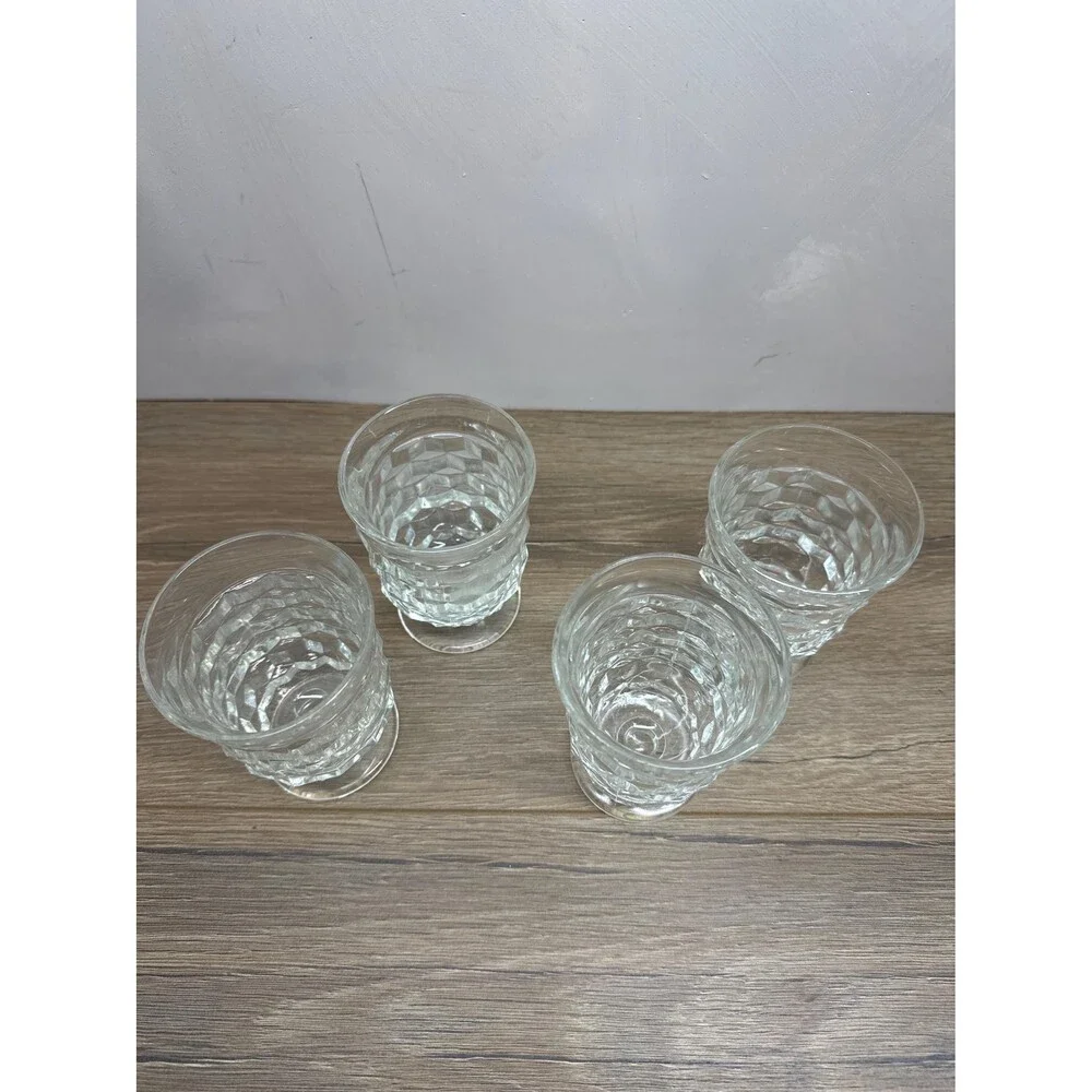 Vintage 1960s Indiana Glass Whitehall Cubist Clear Glass Set Mid Century